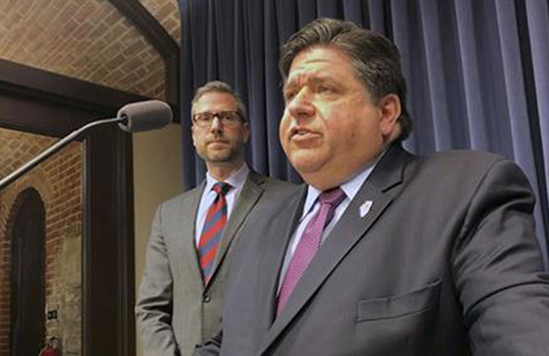 Illinois Gov. J.B. Pritzker at a press conference
