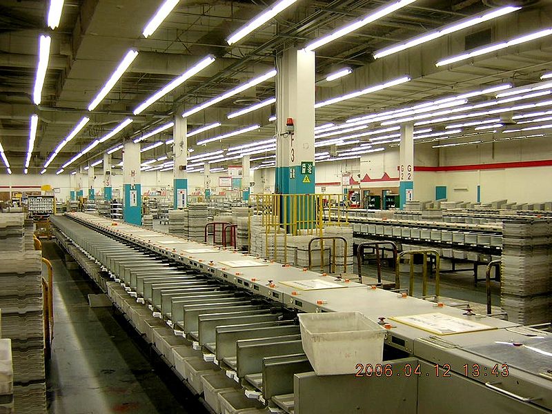 large industrial space with sorting bin